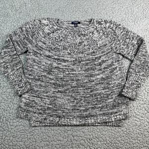 Chaps Cable Knit Sweater Long Sleeve Pullover Large Heather Black White